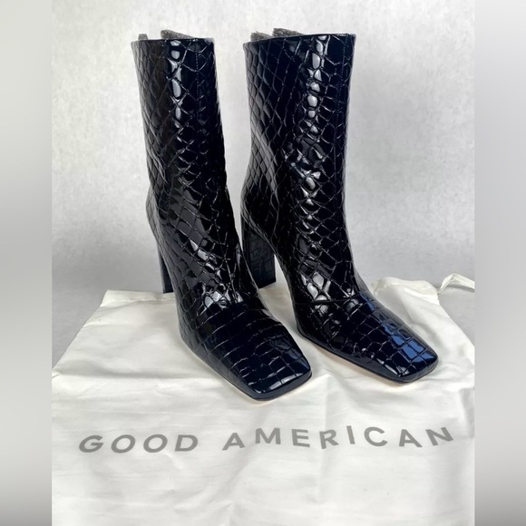 ✨Good American Leather Croc Booties✨ Heels. Black. Boots✨ - Picture 1 of 9